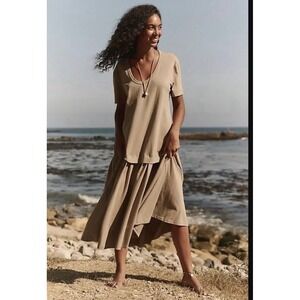 Free People Beach Dress Women's Size Medium Herron Drop Waist Maxi Tan Knit
